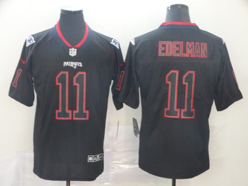 Men New England Patriots #11 Edelman Nike   Lights Out Black Color Rush Limited Jersey